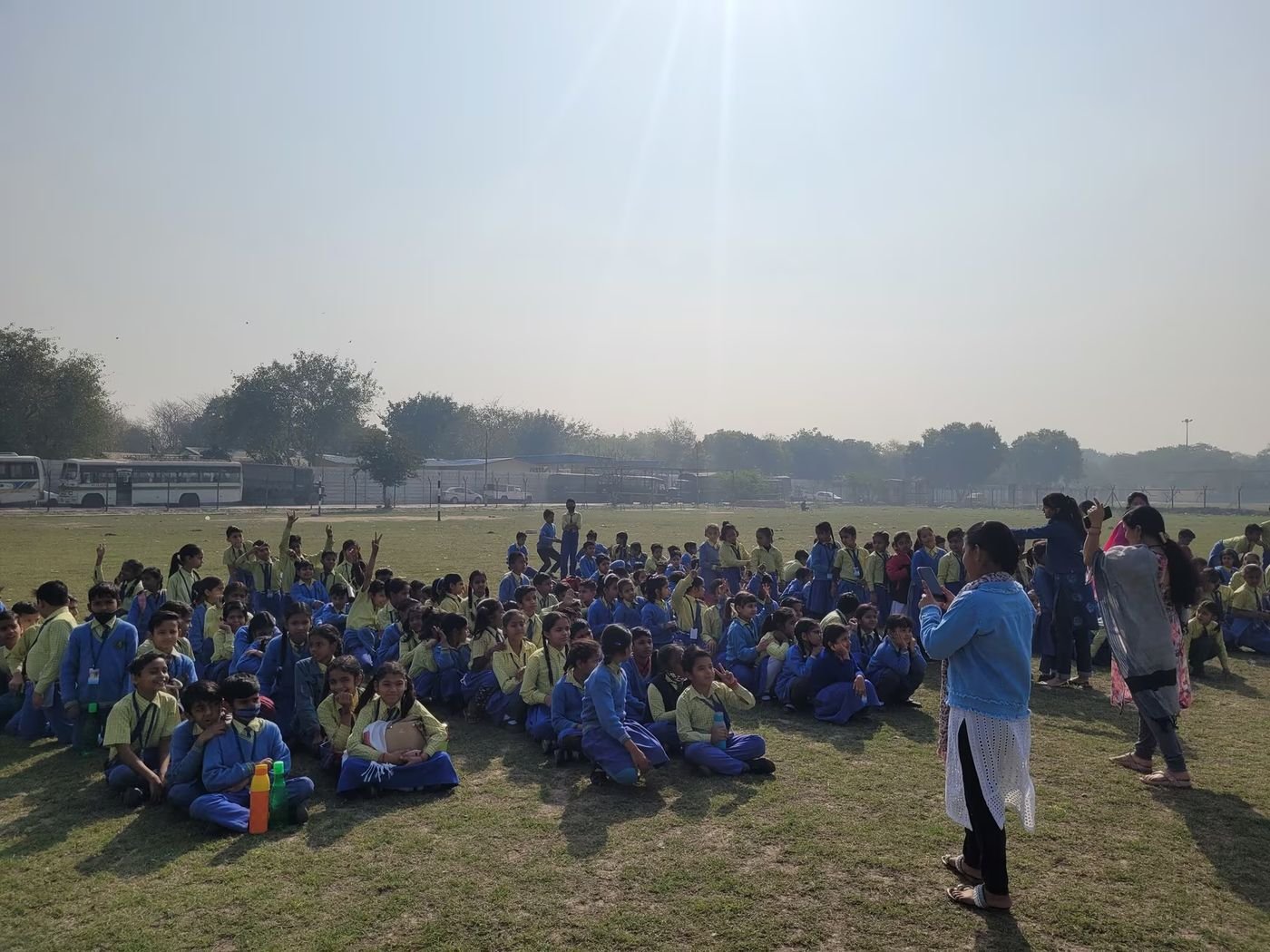 Morning assembly on the ground at Ayush Public School