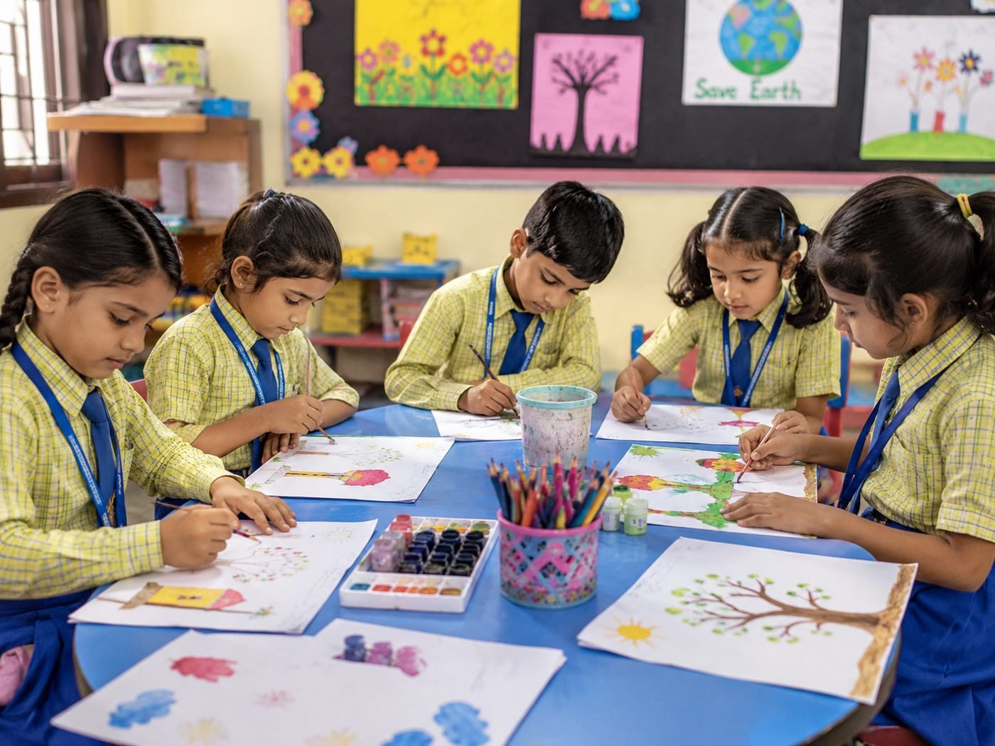 Students painting during an art period